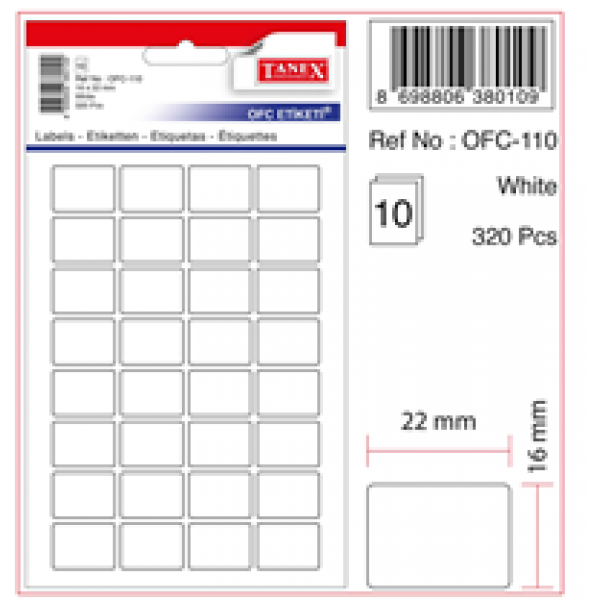 Tanex Ofis Etiketi Poşetli 16x22 MM Beyaz