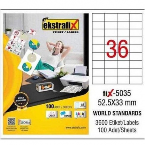 Ekstrafix Laser Etiket ( Fix-5035 ) 52,5x33 mm