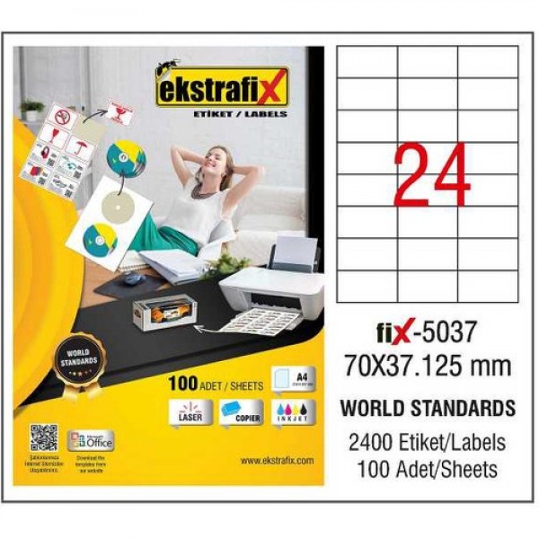 Ekstrafix Laser Etiket ( Fix-5037 ) 70x37,125 mm