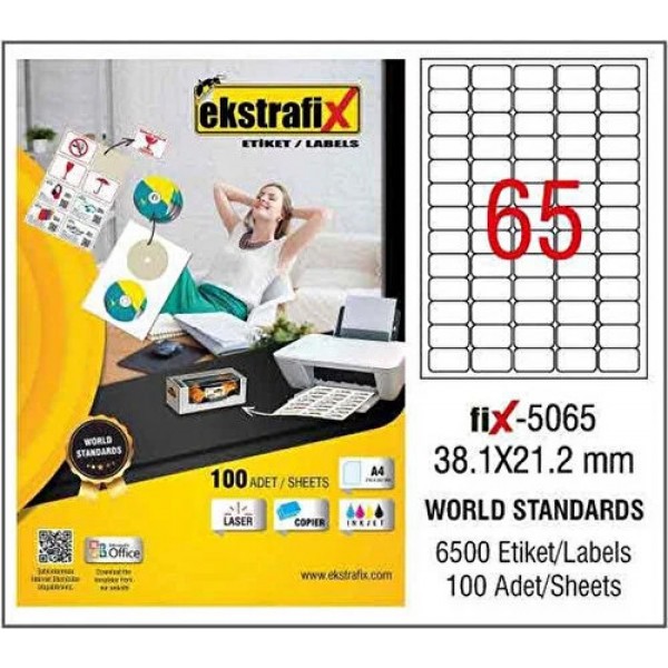 Ekstrafix Laser Etiket ( Fix-5065 ) 38,1x21,2 mm