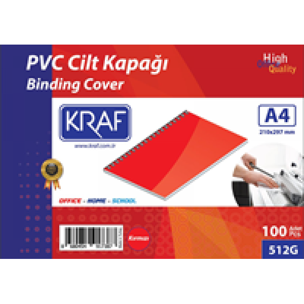 KRAF CİLT KAPAĞI A4 160 MİC. 100 LÜ KIRMIZI 512G