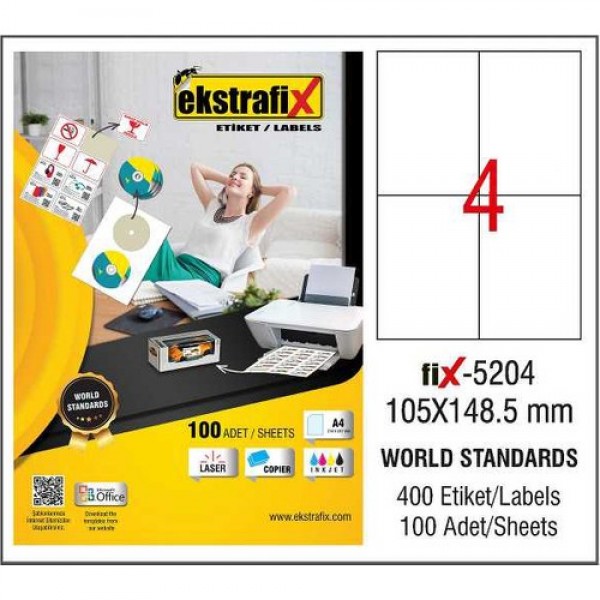 Ekstrafix Laser Etiket ( Fix-5204 ) 105x148,5 mm