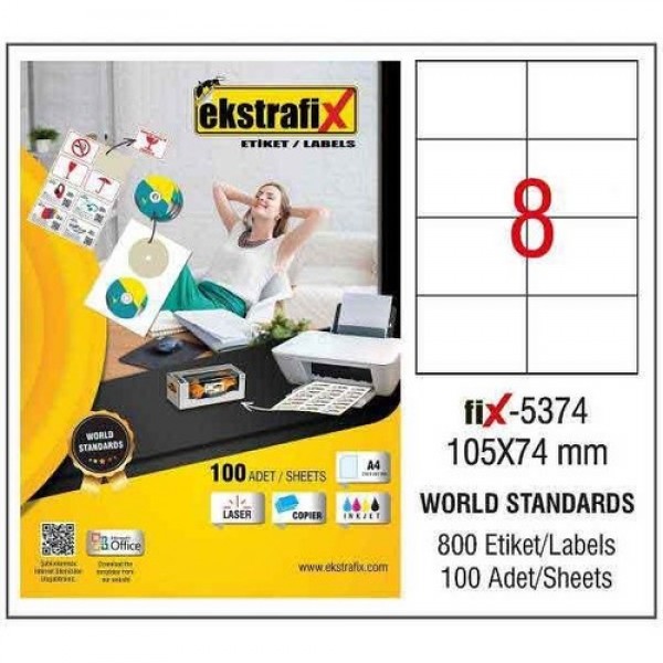 Ekstrafix Laser Etiket ( Fix-5374 ) 105x74 mm