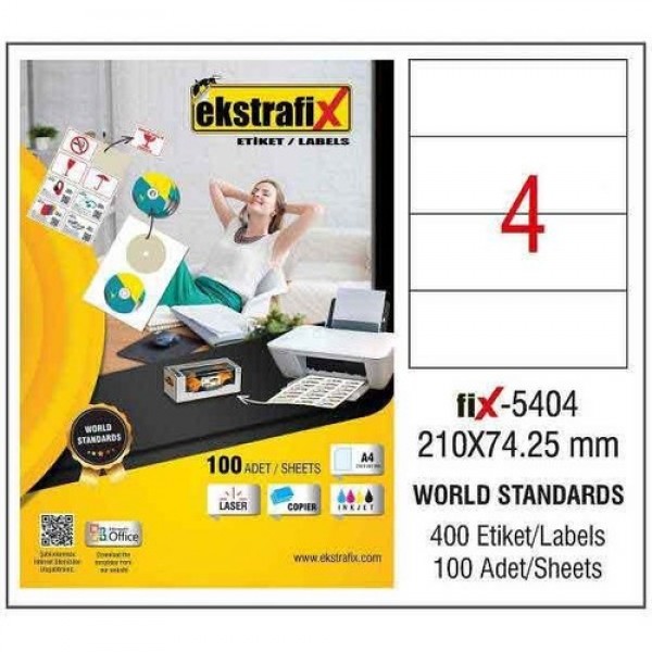 Ekstrafix Laser Etiket ( Fix-5404 ) 210x74,25 mm