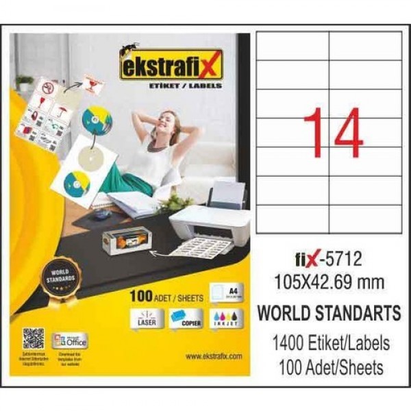 Ekstrafix Laser Etiket ( Fix-5712 ) 105x42,69 mm