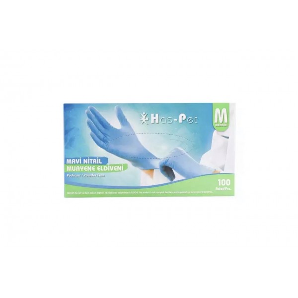 Haspet Muayene Eldiveni Nitril Pudrasız 100 Adet Mavi - Medium
