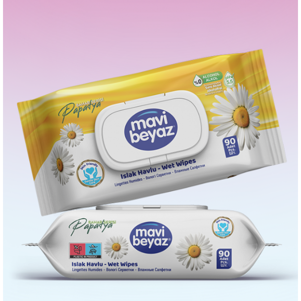 Mavi Beyaz Islak Mendil Papatya 90 Yp.