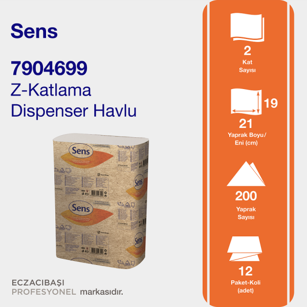 Eczacıbaşı Sens Z-Katlama Dispenser Havlu 200 Yaprak x 12 Paket