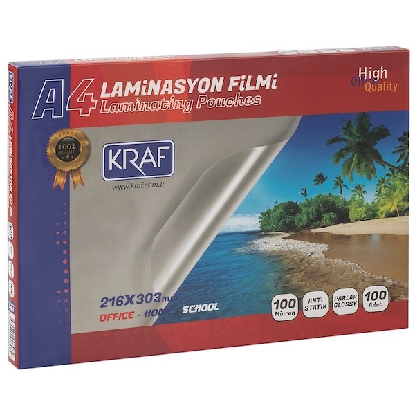 Kraf Laminasyon Filmi Parlak A4 100 Mic. 100'lü