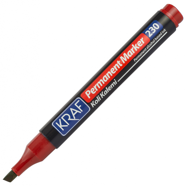 Kraf Permanent Marker Kesik Uçlu Kalem Kırmızı