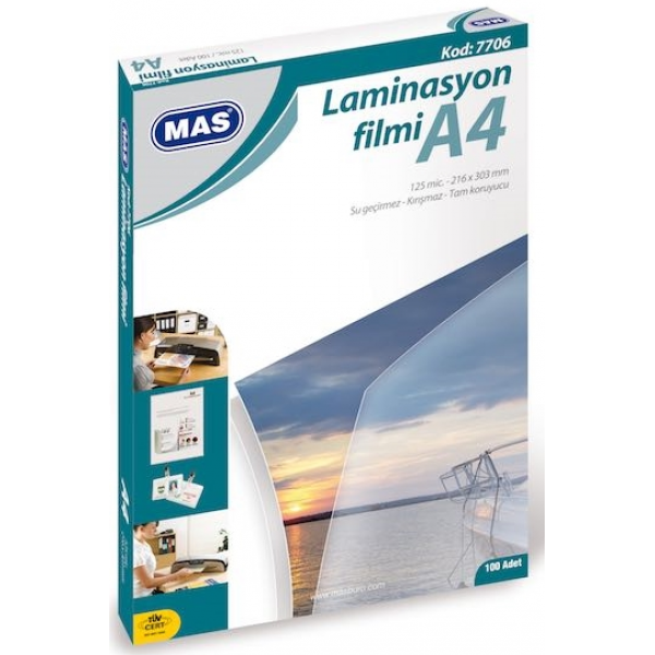 MAS Laminasyon Filmi A4 125 Mic. 100 Adet