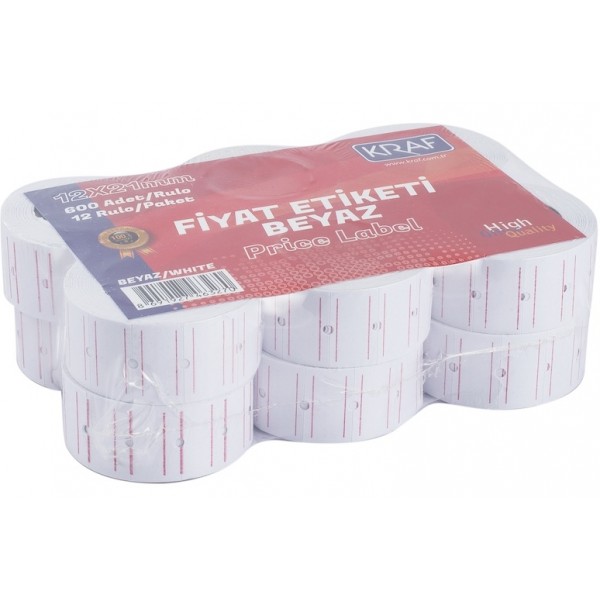 Kraf Motex Etiket 12x21 mm Beyaz Çizgili