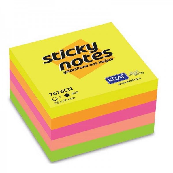 Kraf Yapışkanlı Not Kağıdı 76x76 Neon 5 Li Paket