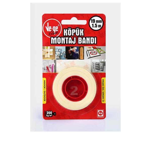 Ve-Ge Çift Taraflı Köpük Bant 19 mm x 1,5 mt