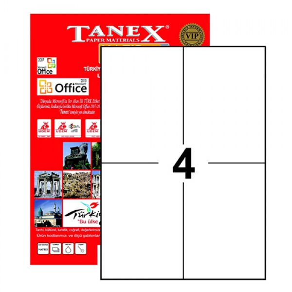 Tanex Tw-2204 Yazıcı Etiketi 105 X 148.5 Mm 400 Adet - Beyaz