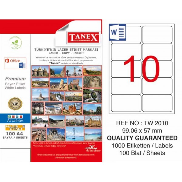 Tanex TW-2010 Yazıcı Etiketi 99 x 57 mm 1.000 Adet - Beyaz