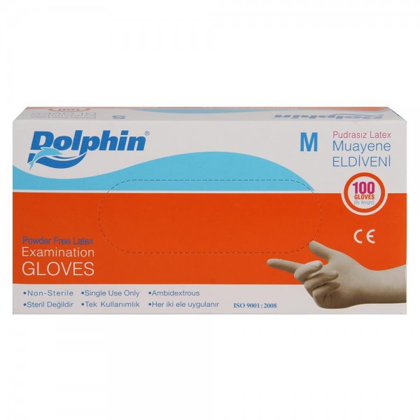 Dolphin Muayene Eldiveni Lateks Pudrasız 100 Adet Beyaz - Medium