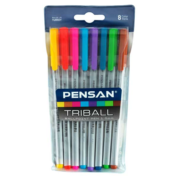 Pensan Triball Tükenmez Kalem 1mm 8'li Karışık Renk